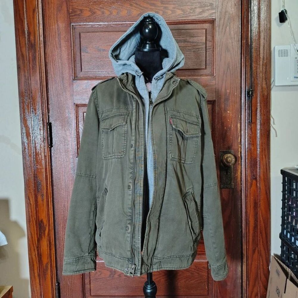Levi's Utility Trucker Military Jacket Sweatshirt Sherpa Lined Men's Large